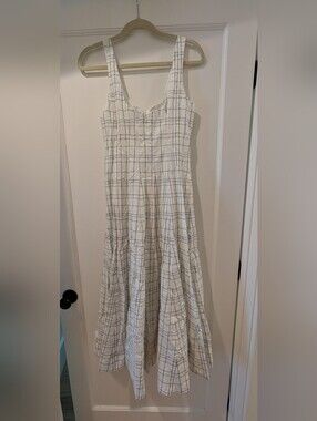 NWT STAUD Wells Dress In Ivory Plaid, Size 4